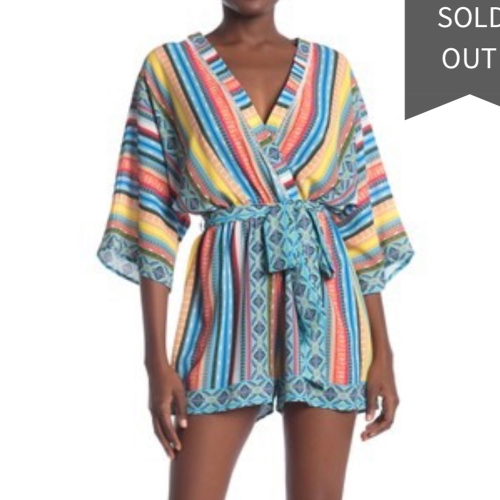 Flying Tomato Geometric Print Tie Romper